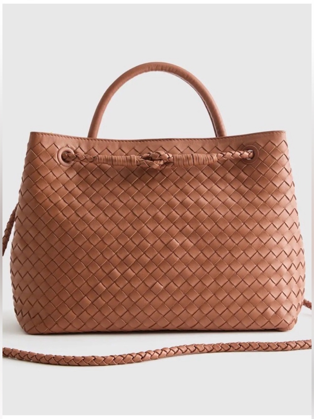 Like NEW Quince Romy Woven Leather Tote Bag in Cognac Handbraided
